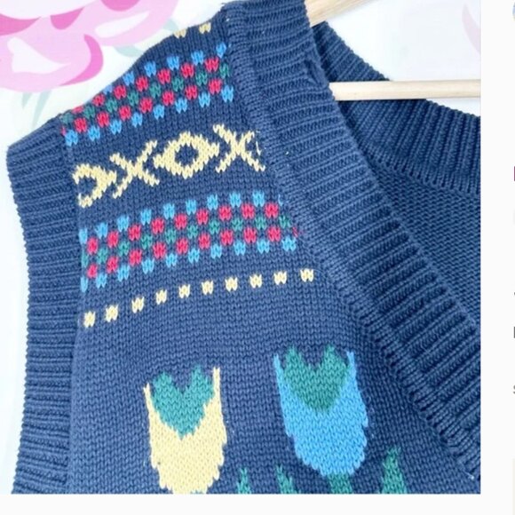 Free People Found Horse Isles Knit Navy Blue Sweater Vest NWOT - Picture 4 of 5